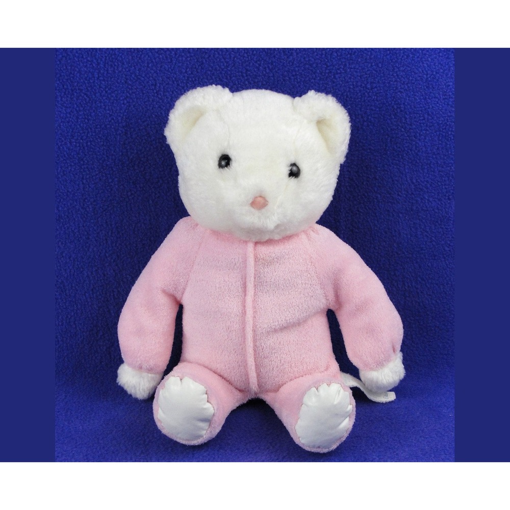 Vintage Eden Cream Bear Rattle Plush Pink Terrycloth Pajamas White Vinyl Feet